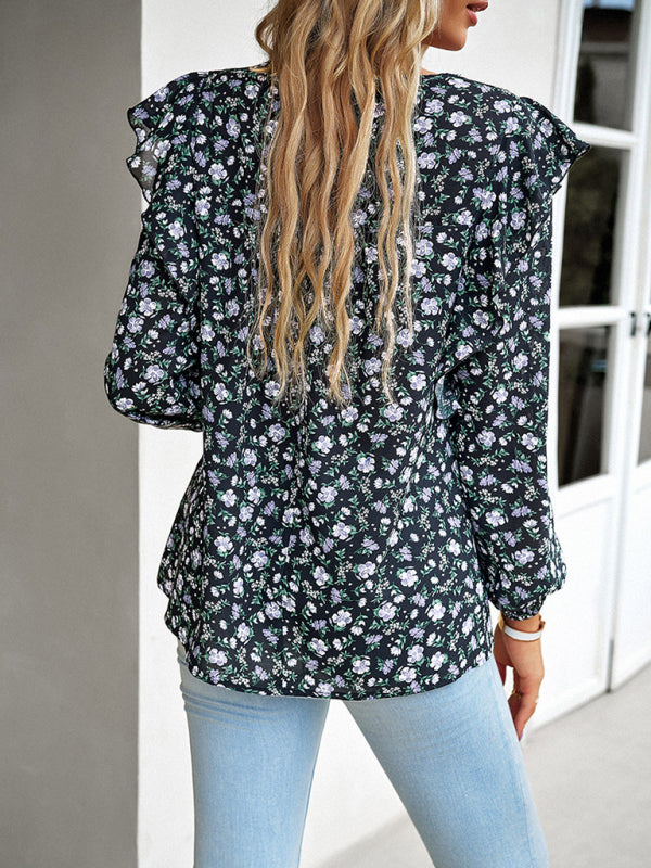 Maelie New Women's Round Neck Floral Long-Sleeved Top