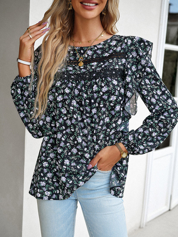 Maelie New Women's Round Neck Floral Long-Sleeved Top