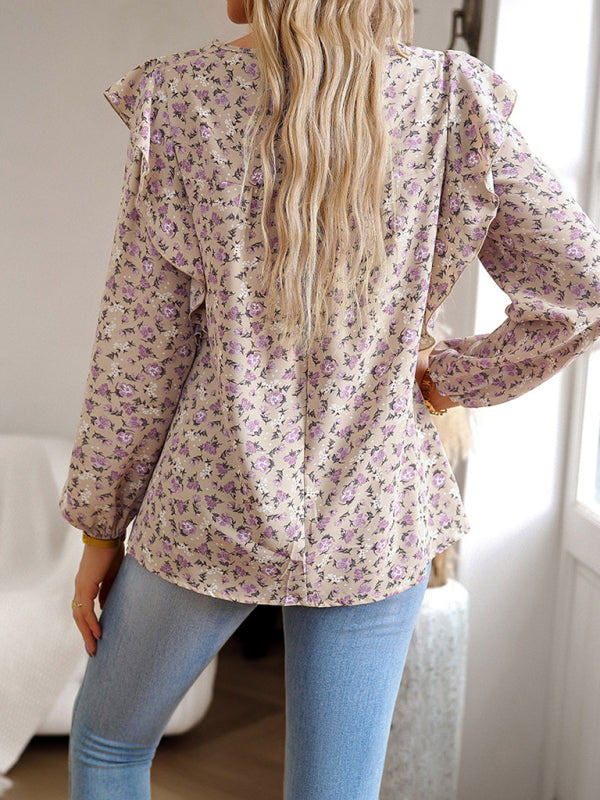 Maelie New Women's Round Neck Floral Long-Sleeved Top