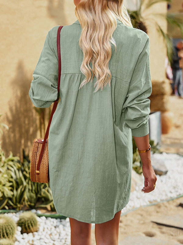 Noella Women's Temperament Commuting Solid Color Long-Sleeved Top Shirt Dress