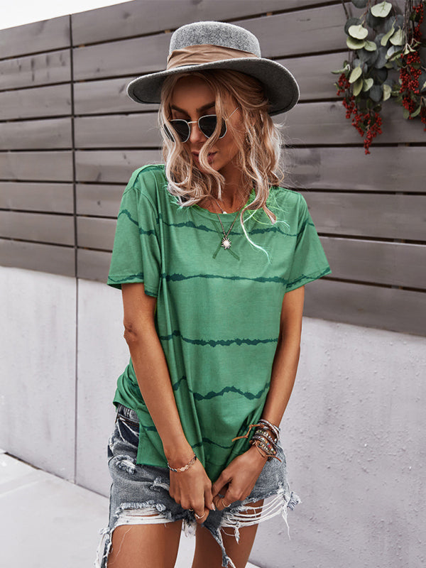 Casey Round Neck T-Shirt Positioning Flower Short Sleeve Ladies