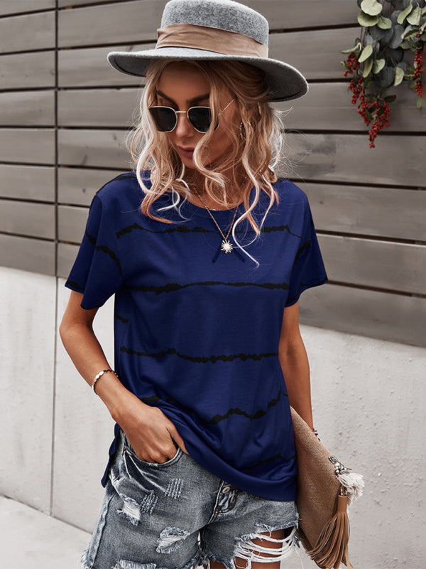 Casey Round Neck T-Shirt Positioning Flower Short Sleeve Ladies