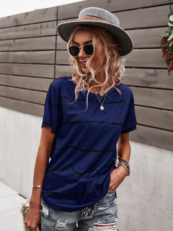 Casey Round Neck T-Shirt Positioning Flower Short Sleeve Ladies
