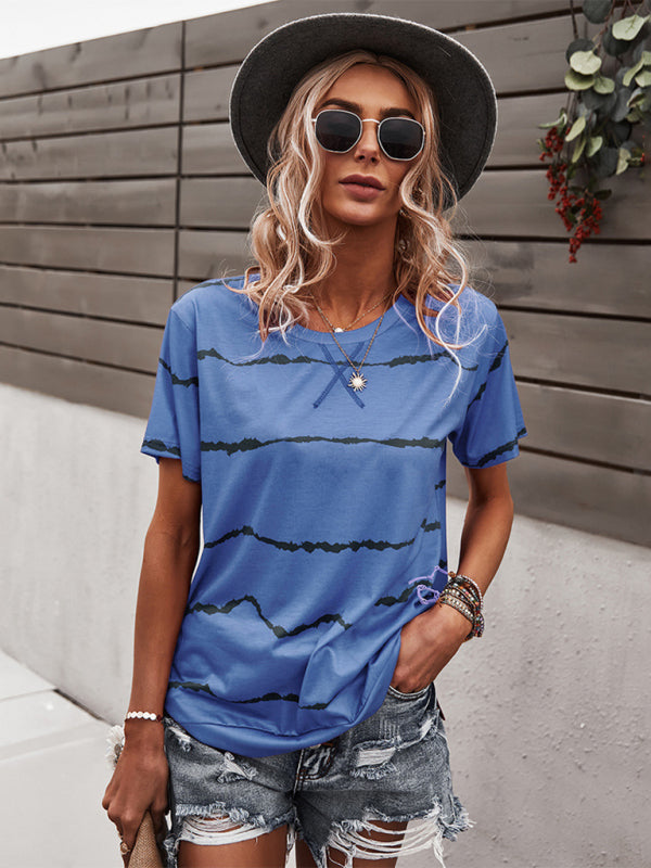 Casey Round Neck T-Shirt Positioning Flower Short Sleeve Ladies