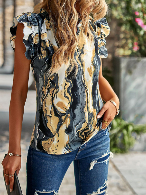 Luella V-Neck Ruffled Floral Temperament Top