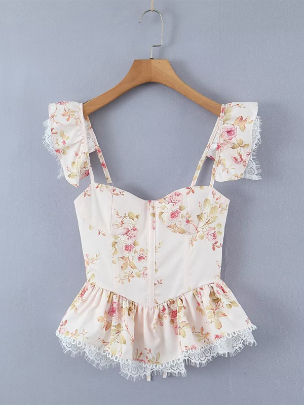 Nerissa Lace Keel Back Tie Sexy Print Tank Top