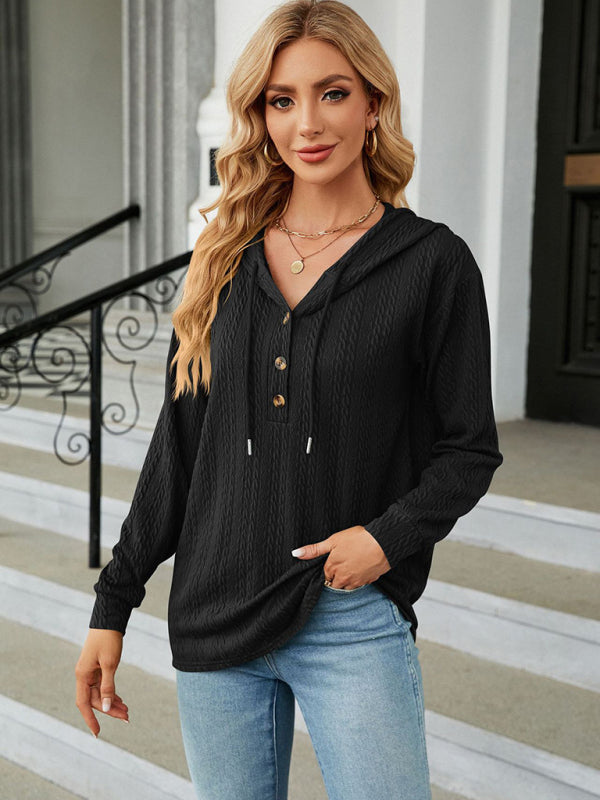 Gladys Women's Hooded Button Loose Long Sleeve Sweatshirt