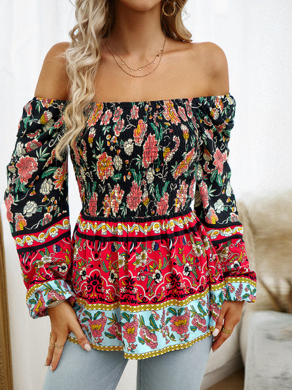 Narelle New Women's Floral Square Neck Long Sleeve Top