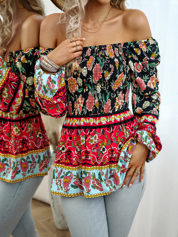 Narelle New Women's Floral Square Neck Long Sleeve Top