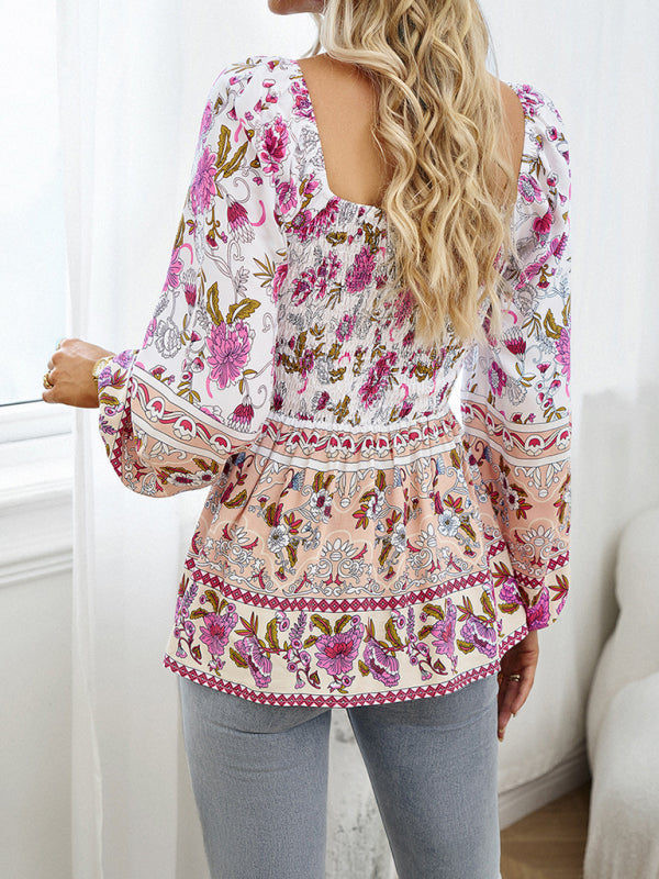 Narelle New Women's Floral Square Neck Long Sleeve Top