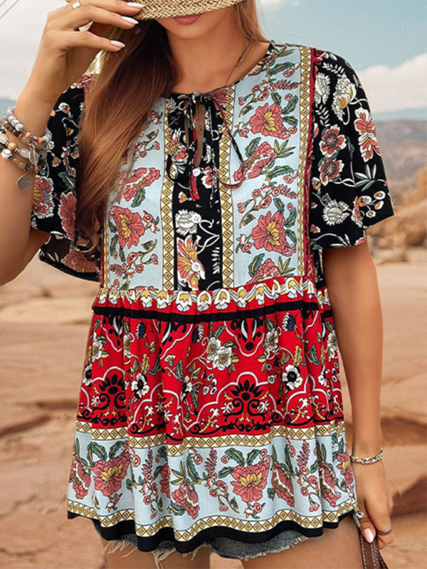 Cerella Bohemian Printed Ethnic Style Women's Temperament Shirt Women Blouse