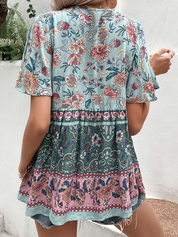 Cerella Bohemian Printed Ethnic Style Women's Temperament Shirt Women Blouse