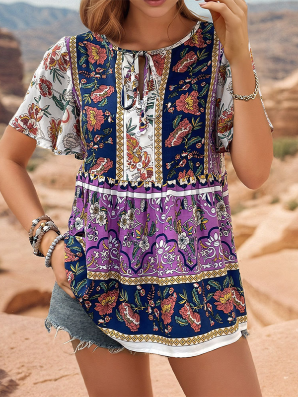 Cerella Bohemian Printed Ethnic Style Women's Temperament Shirt Women Blouse