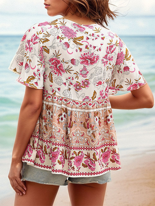 Cerella Bohemian Printed Ethnic Style Women's Temperament Shirt Women Blouse