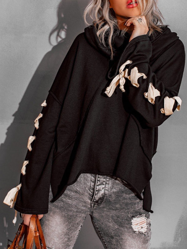 Amanda Women's Autumn And Winter Cotton Niche Design Bandage · Oversized Hooded Pile Neck Sweater