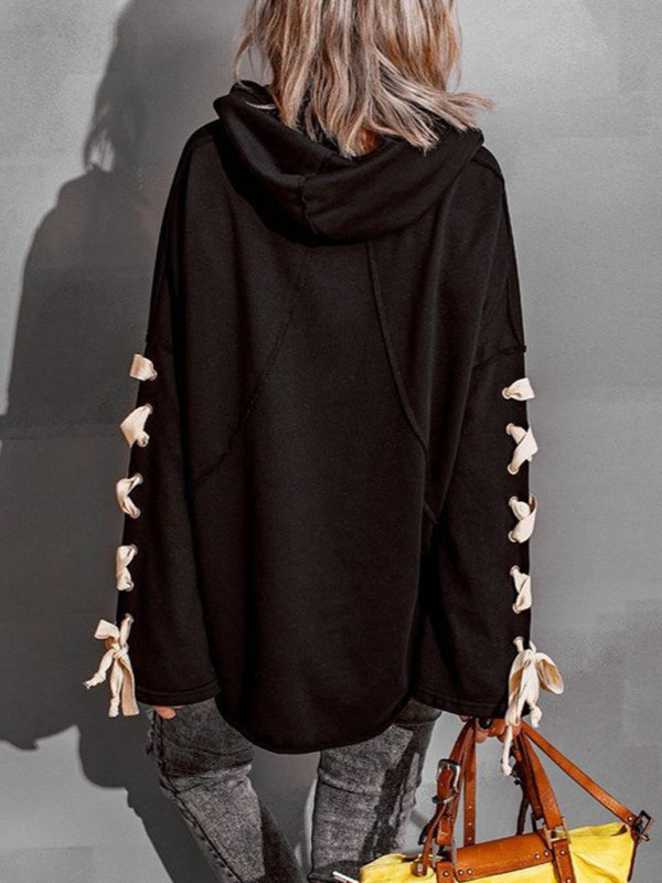 Amanda Women's Autumn And Winter Cotton Niche Design Bandage · Oversized Hooded Pile Neck Sweater