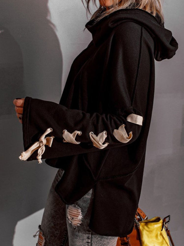 Amanda Women's Autumn And Winter Cotton Niche Design Bandage · Oversized Hooded Pile Neck Sweater