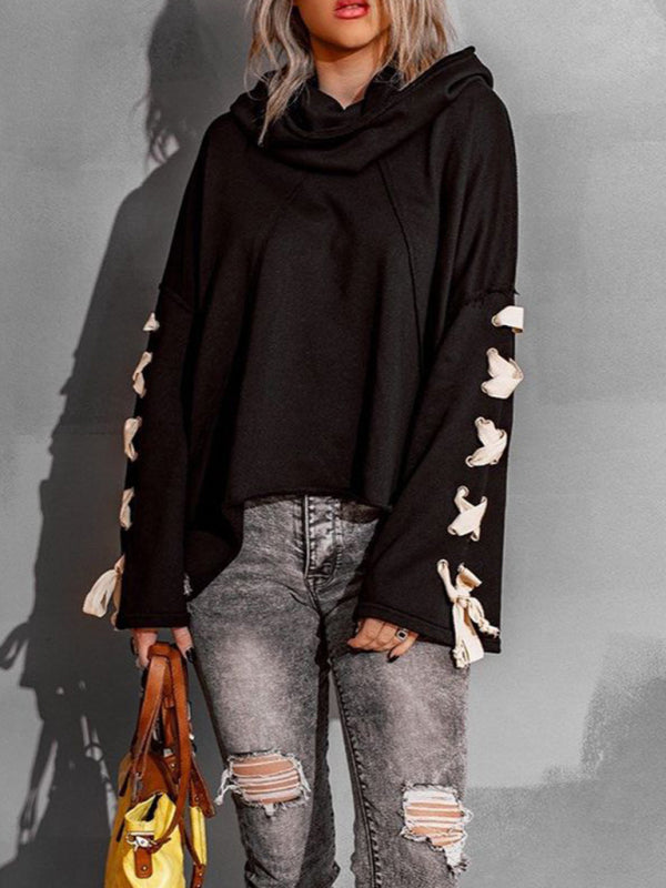 Amanda Women's Autumn And Winter Cotton Niche Design Bandage · Oversized Hooded Pile Neck Sweater
