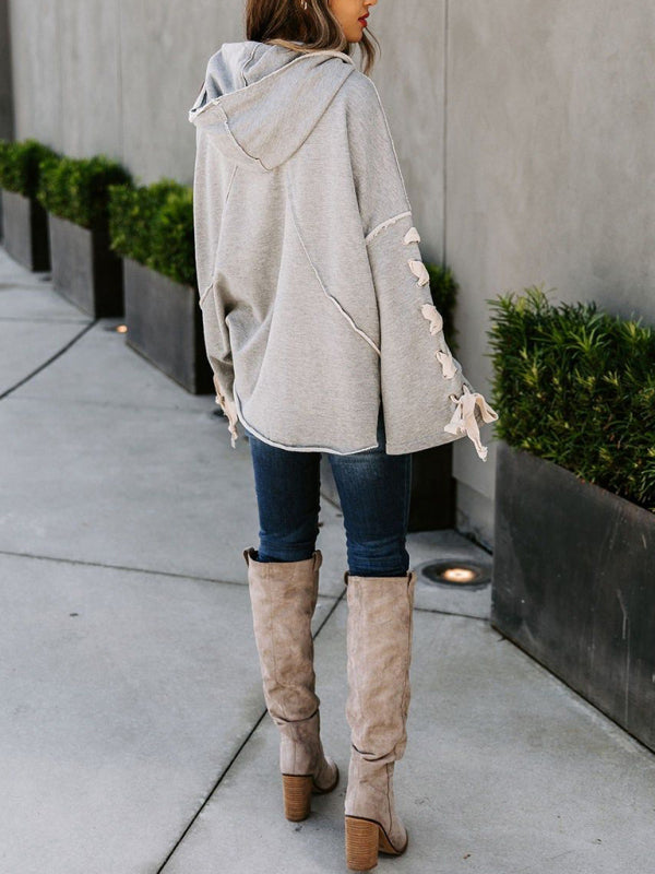 Amanda Women's Autumn And Winter Cotton Niche Design Bandage · Oversized Hooded Pile Neck Sweater