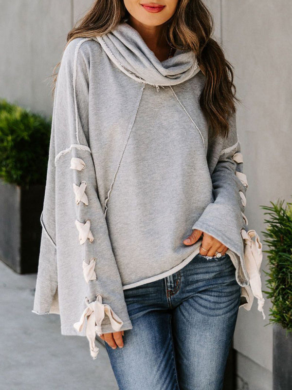 Amanda Women's Autumn And Winter Cotton Niche Design Bandage · Oversized Hooded Pile Neck Sweater