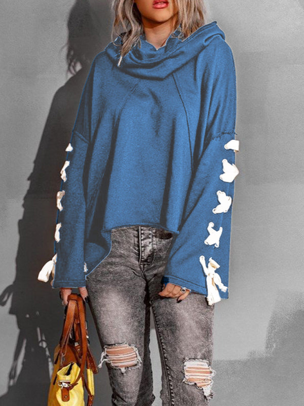 Amanda Women's Autumn And Winter Cotton Niche Design Bandage · Oversized Hooded Pile Neck Sweater