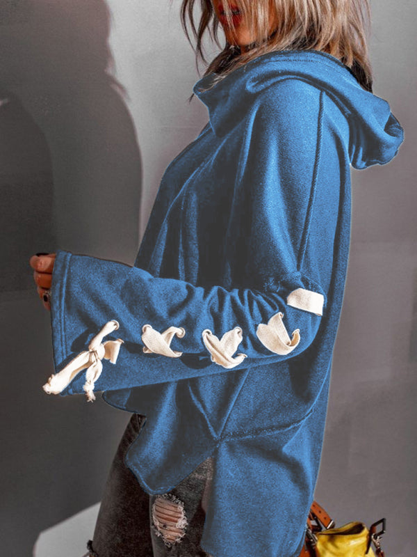 Amanda Women's Autumn And Winter Cotton Niche Design Bandage · Oversized Hooded Pile Neck Sweater