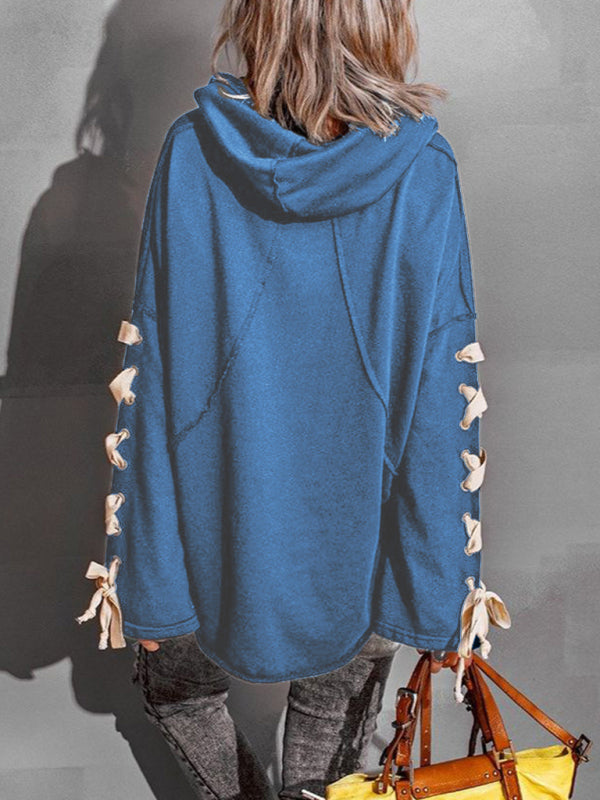 Amanda Women's Autumn And Winter Cotton Niche Design Bandage · Oversized Hooded Pile Neck Sweater