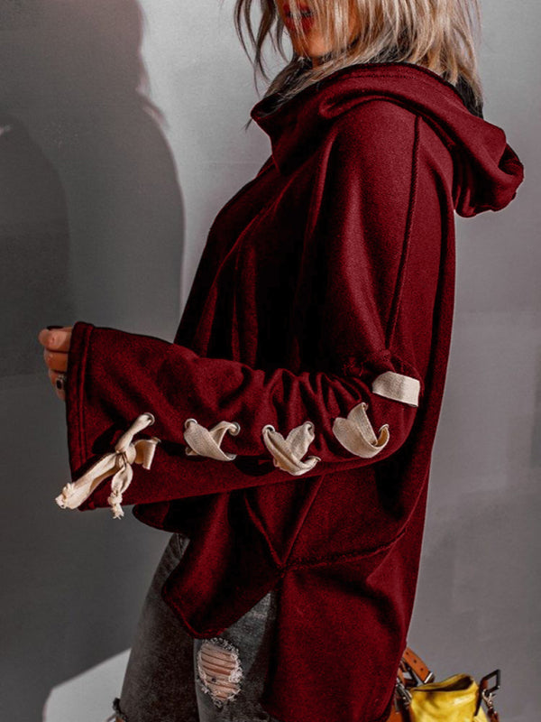 Amanda Women's Autumn And Winter Cotton Niche Design Bandage · Oversized Hooded Pile Neck Sweater