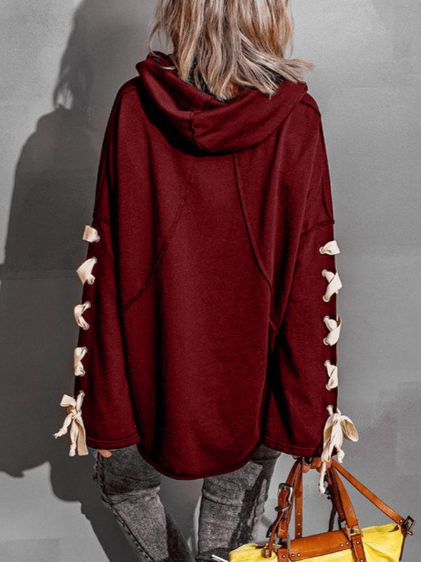 Amanda Women's Autumn And Winter Cotton Niche Design Bandage · Oversized Hooded Pile Neck Sweater