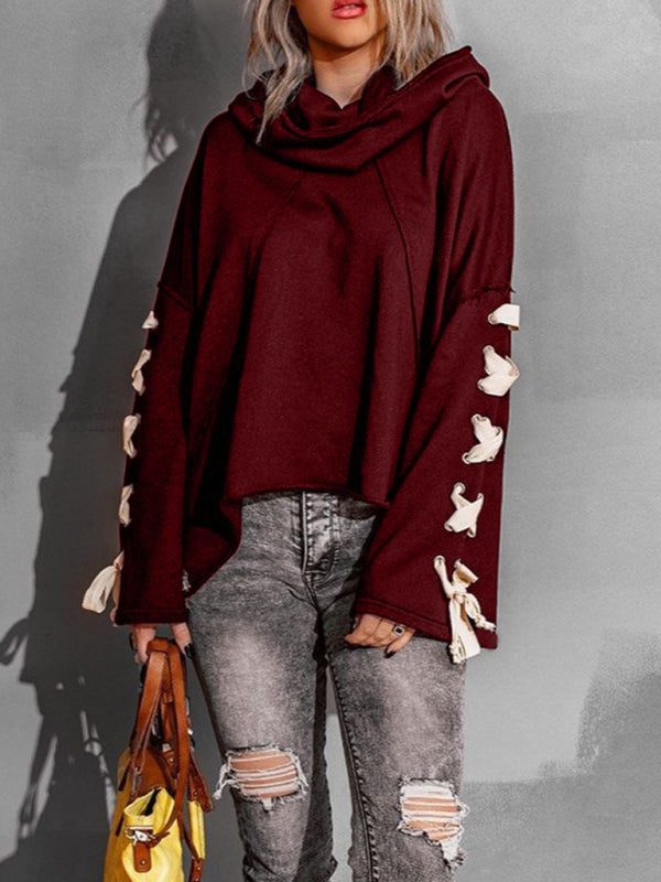 Amanda Women's Autumn And Winter Cotton Niche Design Bandage · Oversized Hooded Pile Neck Sweater