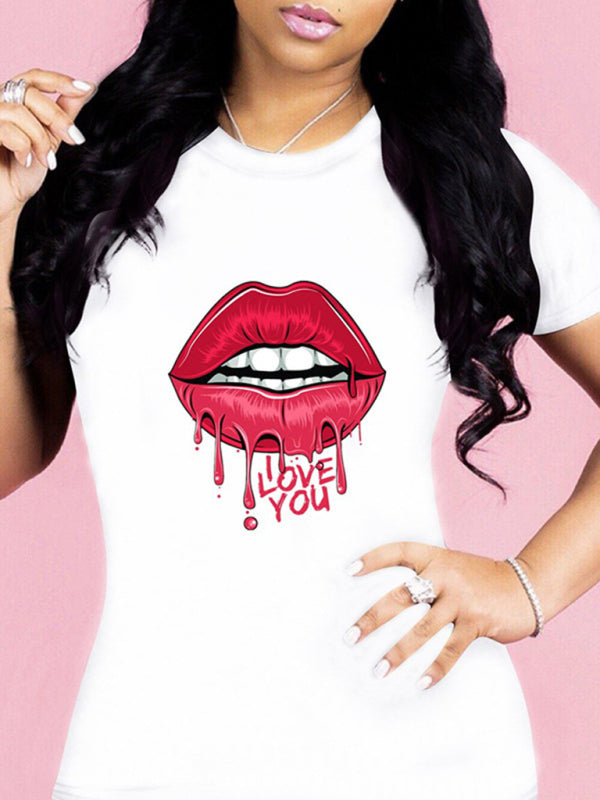 Mary Women's Graphic Lip Print Leisure T-Shirt