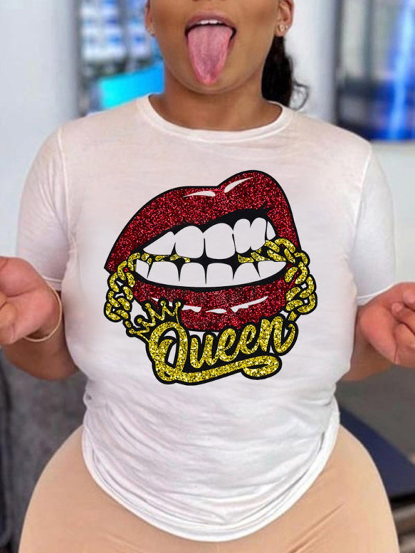 Mary Women's Graphic Lip Print Leisure T-Shirt