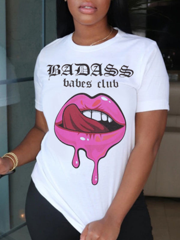Mary Women's Graphic Lip Print Leisure T-Shirt