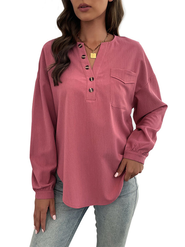 Merritt New Ladies Casual Long Sleeve Solid Color Shirt