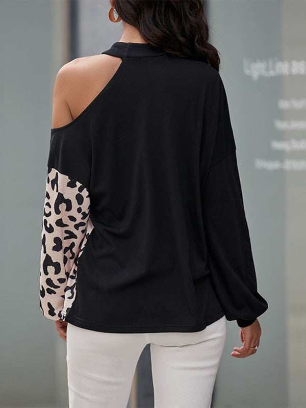 Gail Women's Casual Long Sleeve Hollow Off Shoulder Bottoming Shirt Half Turtle Neck Top