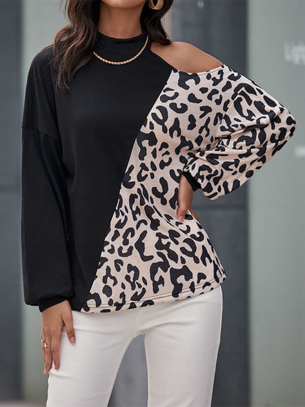 Gail Women's Casual Long Sleeve Hollow Off Shoulder Bottoming Shirt Half Turtle Neck Top