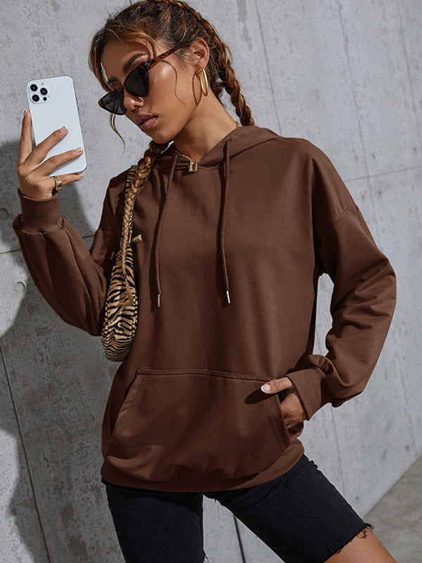 Hallie New Solid Color Casual Bottoming Hooded Sweater With Pockets