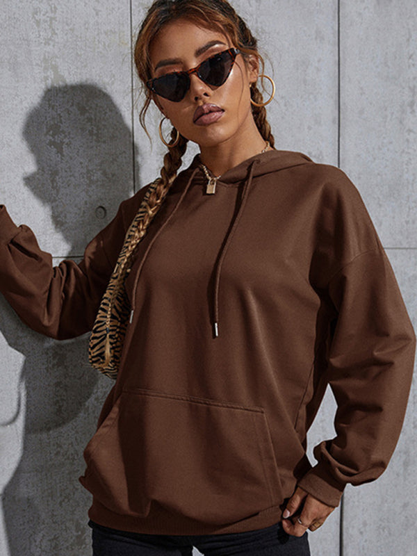 Hallie New Solid Color Casual Bottoming Hooded Sweater With Pockets