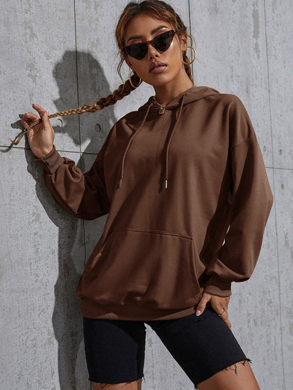 Hallie New Solid Color Casual Bottoming Hooded Sweater With Pockets
