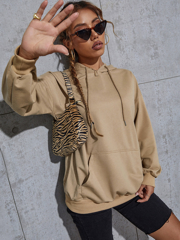Hallie New Solid Color Casual Bottoming Hooded Sweater With Pockets