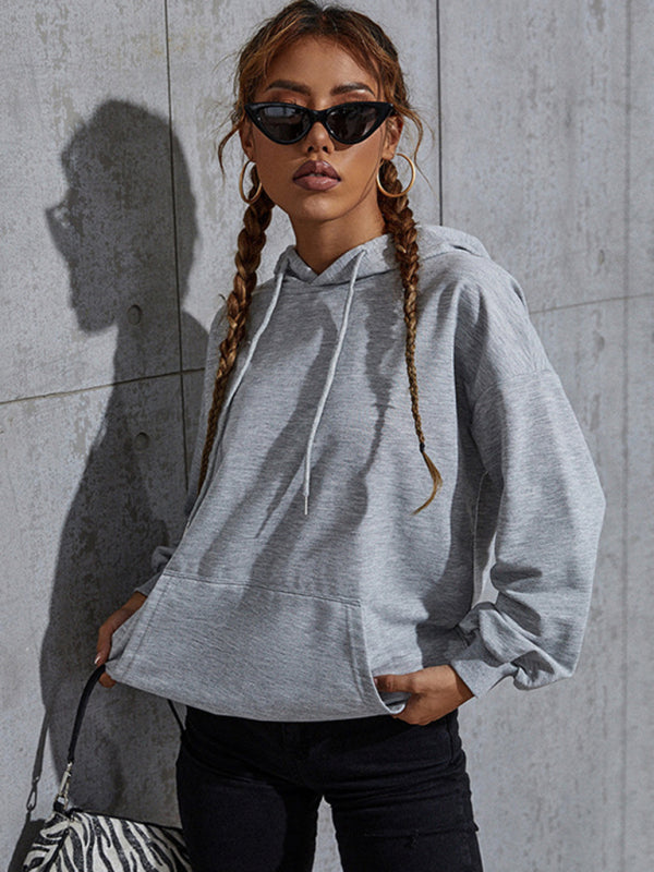 Hallie New Solid Color Casual Bottoming Hooded Sweater With Pockets