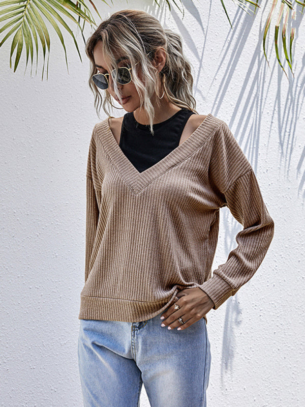 Irma Women's Bottom Fake Two-Piece Oversized Stitching V-Neck Knitted Sweater