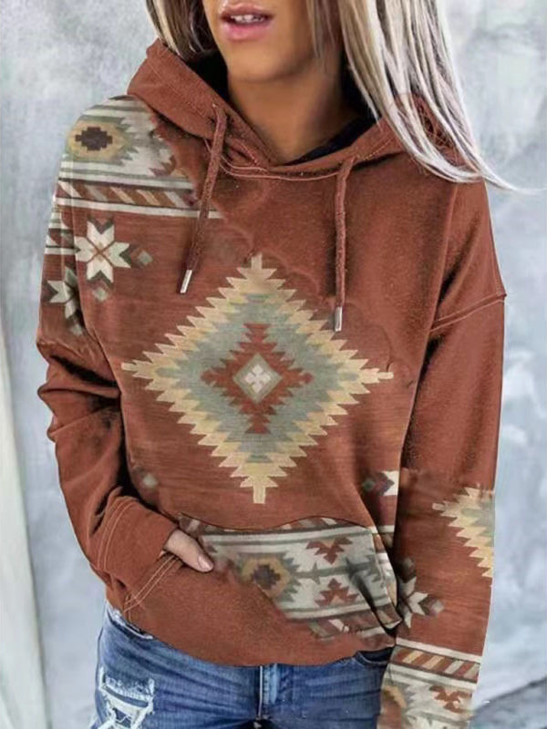 Elaina Positioning Print Coat Top Ladies Hooded Sweater