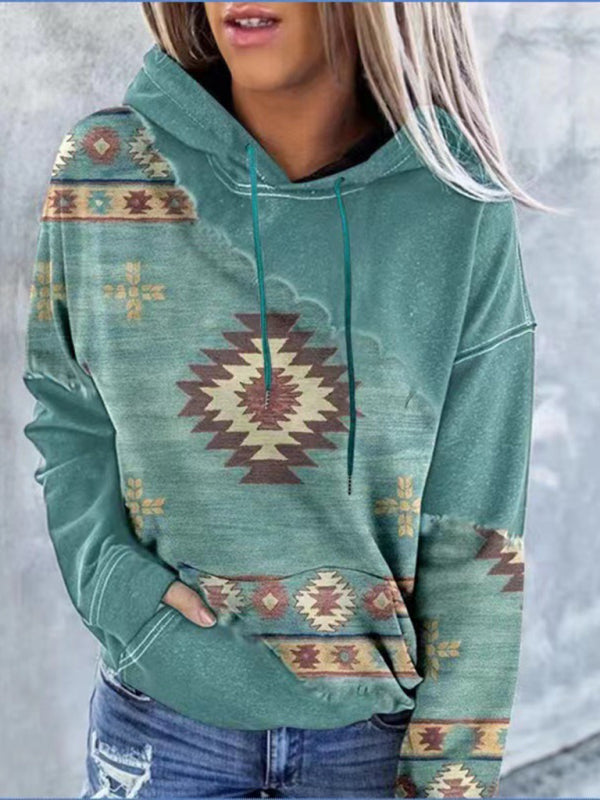 Elaina Positioning Print Coat Top Ladies Hooded Sweater