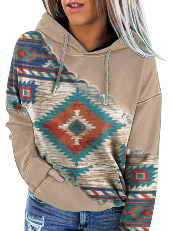 Elaina Positioning Print Coat Top Ladies Hooded Sweater
