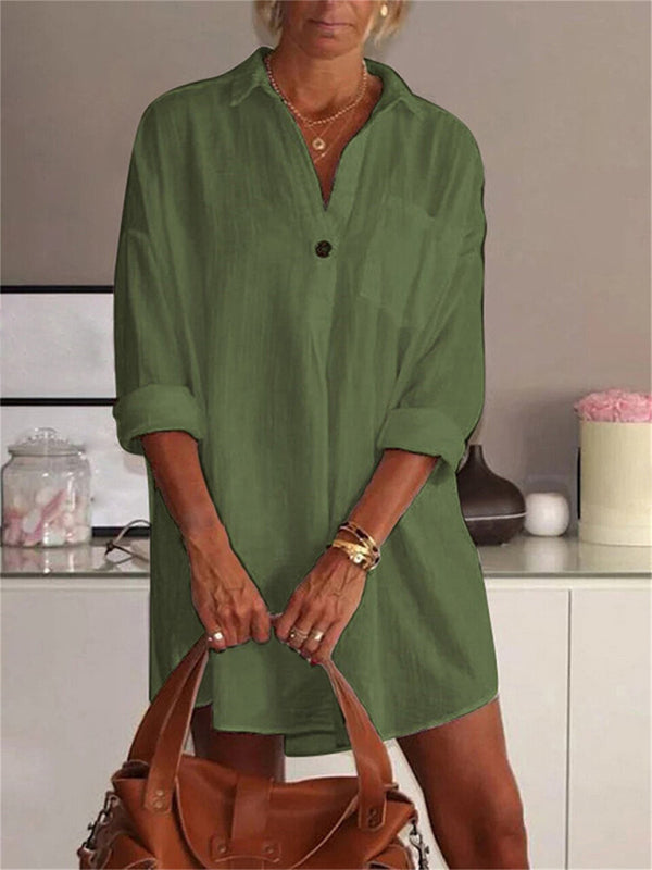 Renesmee Mid-Length Shirt Collar Button Long Sleeve Shirt