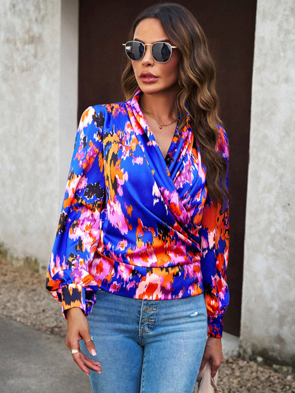 Reina Women's Fashion Trendy Print Bubble Satin Top