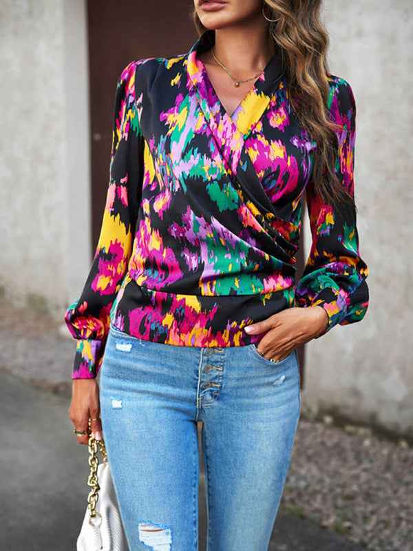 Reina Women's Fashion Trendy Print Bubble Satin Top