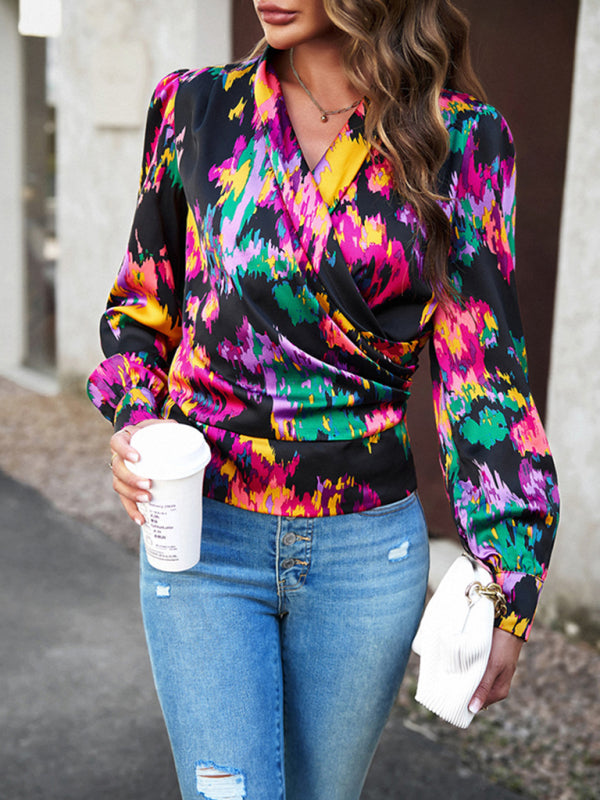 Reina Women's Fashion Trendy Print Bubble Satin Top