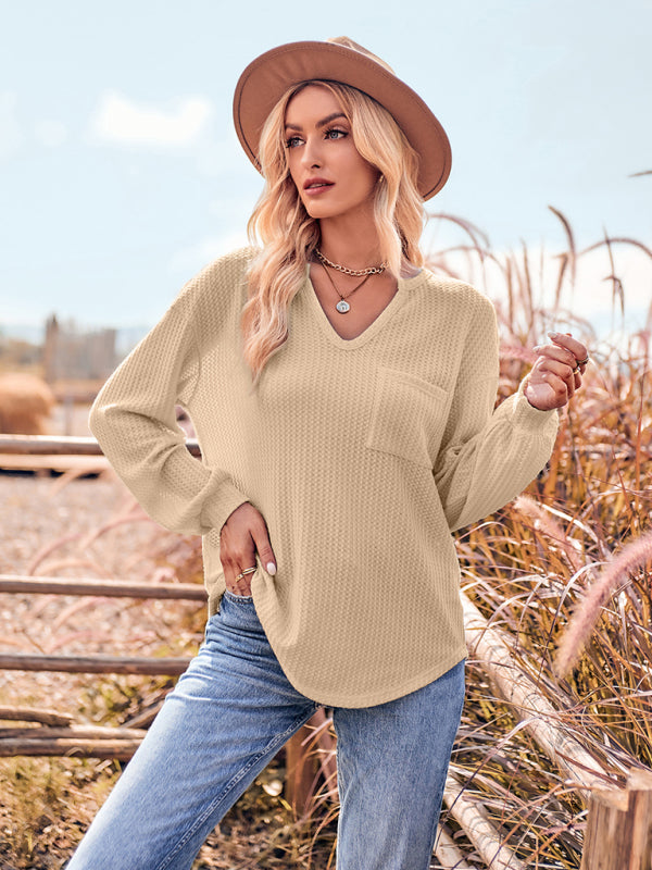 Rafaela V Neck Casual Slim Long Sleeve Top With Pockets